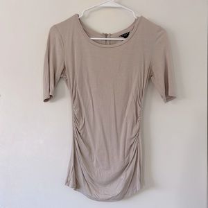 ANN TAYLOR Petite | Ruched 3/4 Sleeve Cream Top